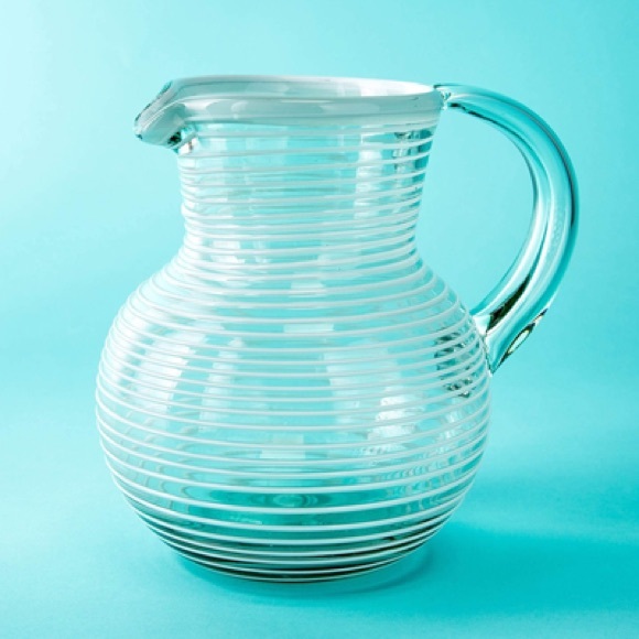 🆕 Handblown Recycled Glass Pitcher & 2 Glasses in White Stripe - Picture 2 of 9